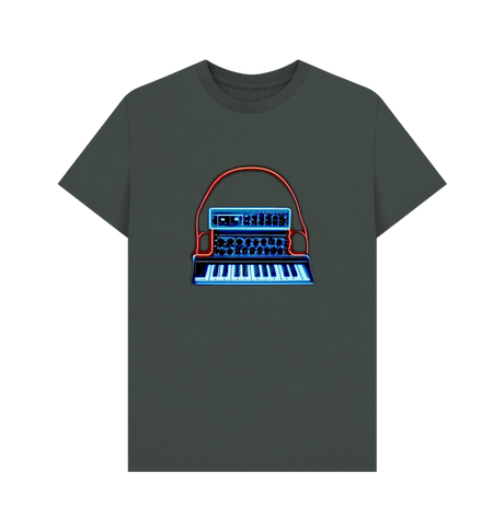 Dark Grey Neon Moog Style Synth Mens T-Shirt