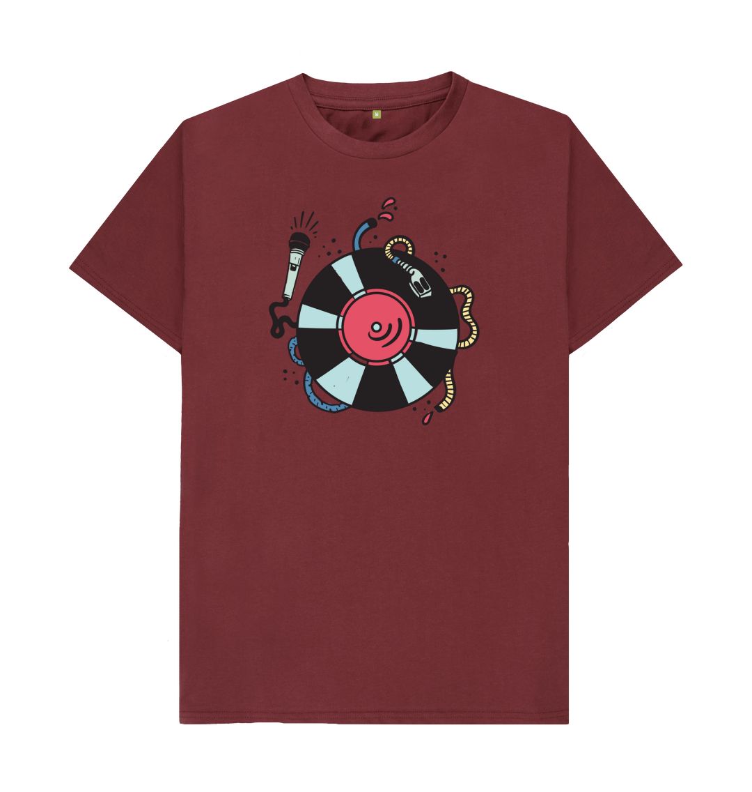 Red Wine Cartoon DJ Turntable & Mic T-Shirt
