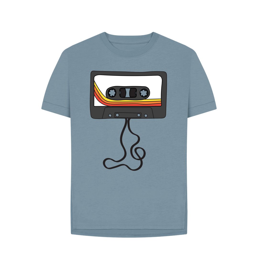 Stone Blue Womens Unwound Cassette Graphic T-Shirt