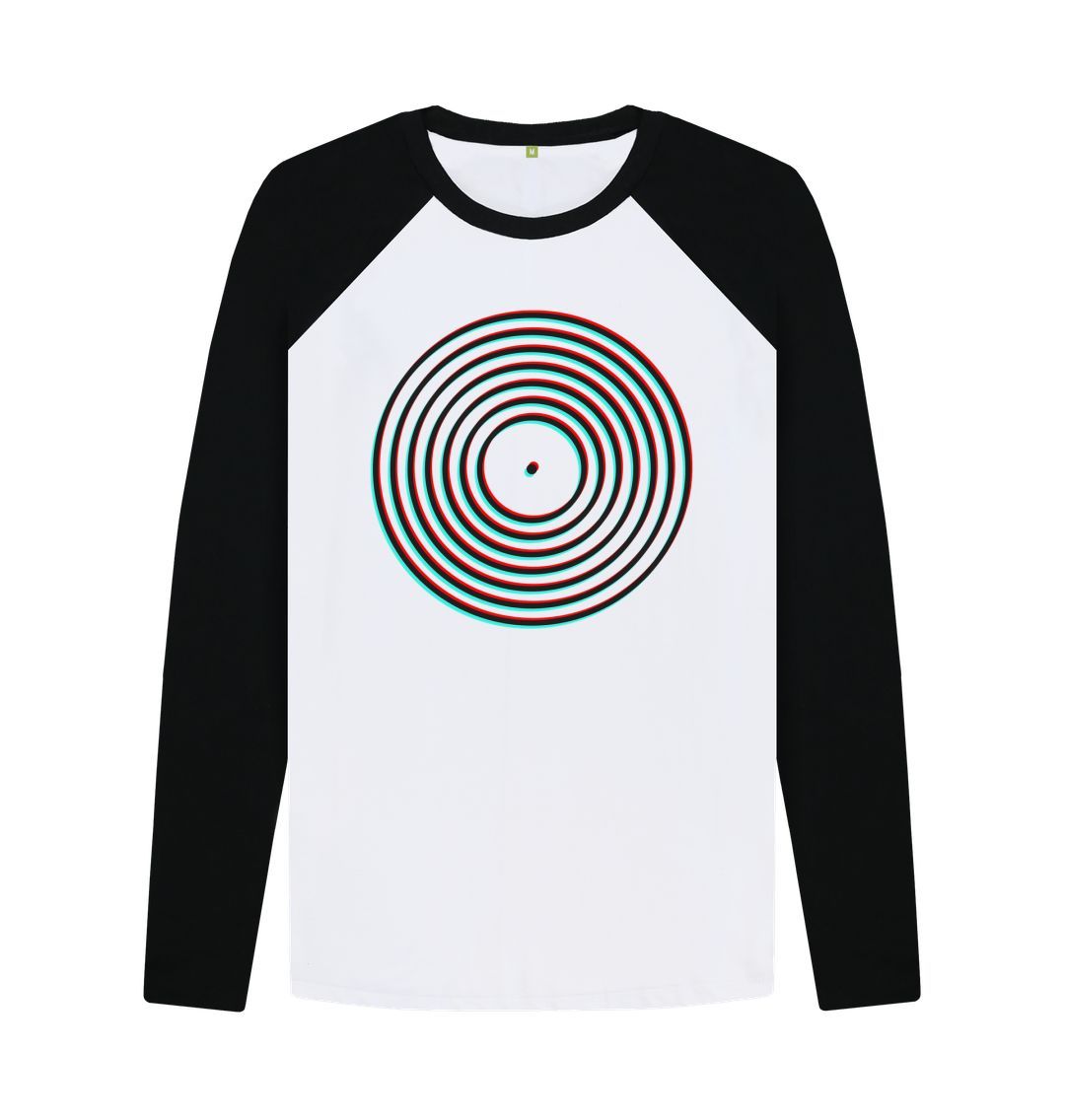 Black-White Vinyl Record Outline Mens Baseball Shirt