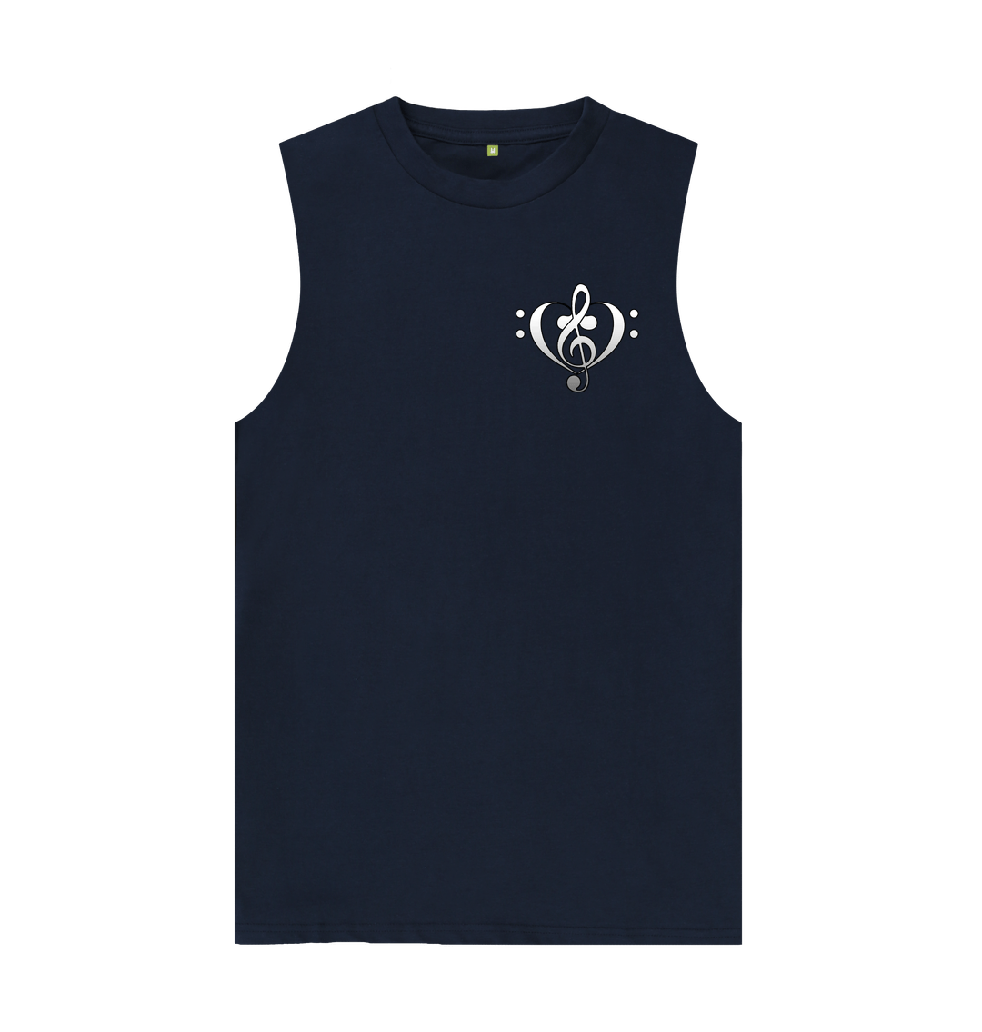 Navy Blue Combined Clef Heart Symbol Graphic Mens Vest