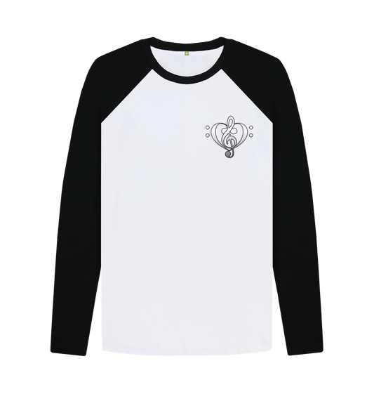 Black-White Combined Clef Heart Symbol Graphic Mens Baseball Shirt
