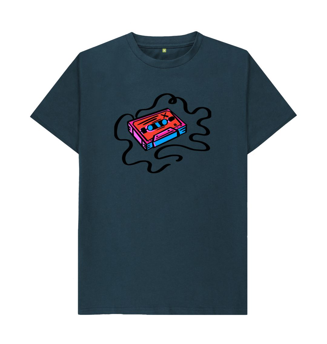 Denim Blue Marker Pen Cassette Illustration T-Shirt
