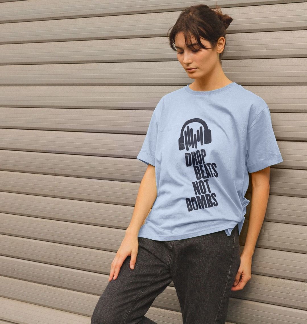 Drop Beats Not Bombs Sound Shirts Navy Logo Relaxed Fit Womens T-Shirt