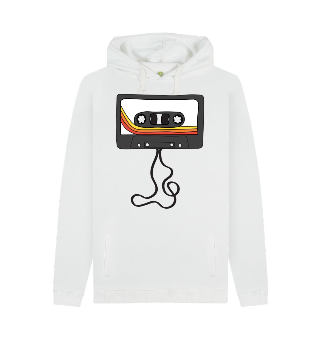 White Mens Unwound Cassette Graphic Hoodie