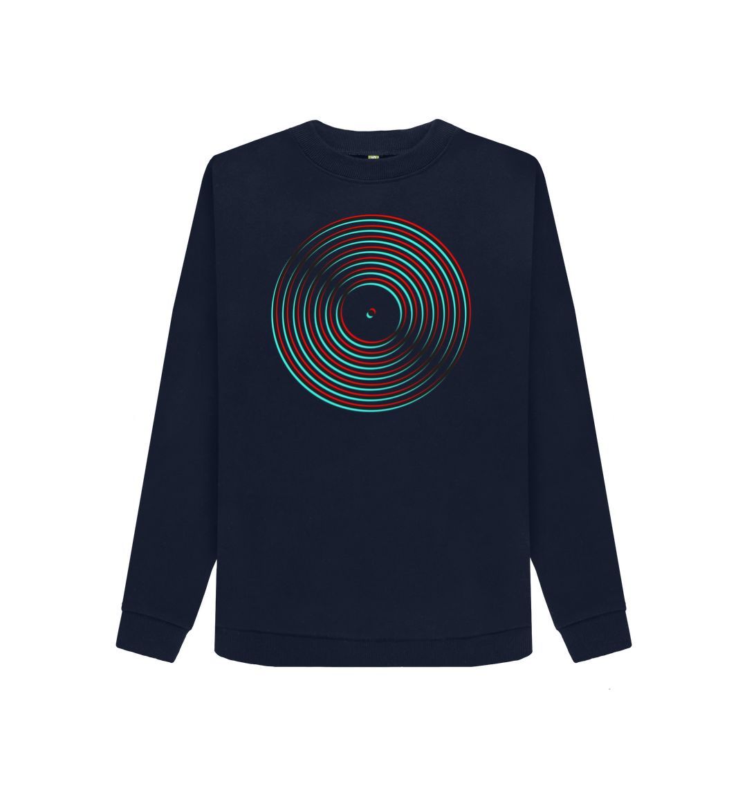 Navy Blue Womens Vinyl Record Outline Sweatshirt