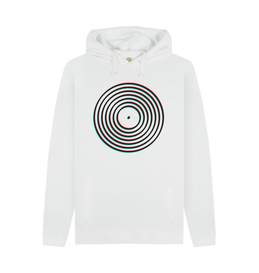 White Mens Vinyl Record Outline Hoodie