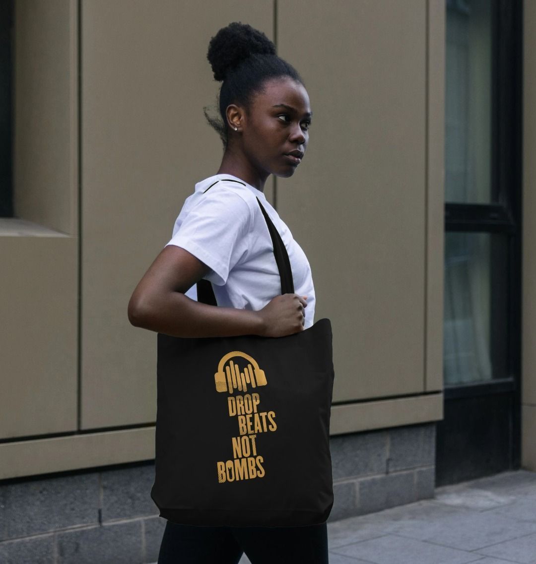 Drop Beats Not Bombs Sound Shirts Yellow Logo Shopper Bag