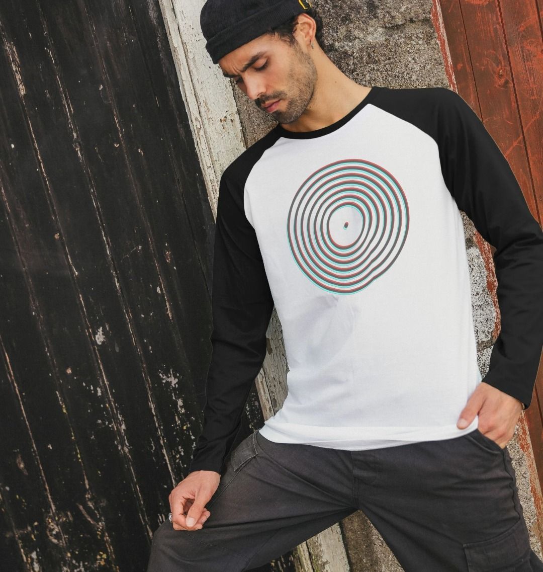 Vinyl Record Outline Mens Baseball Shirt