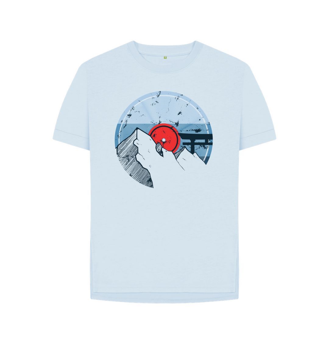 Sky Blue Womens Vinyl Record Mountain T-Shirt
