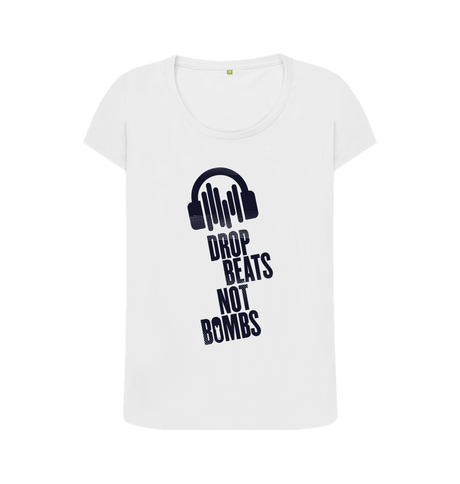 White \"Drop Beats Not Bombs\" Women's Scoop Neck T-Shirt