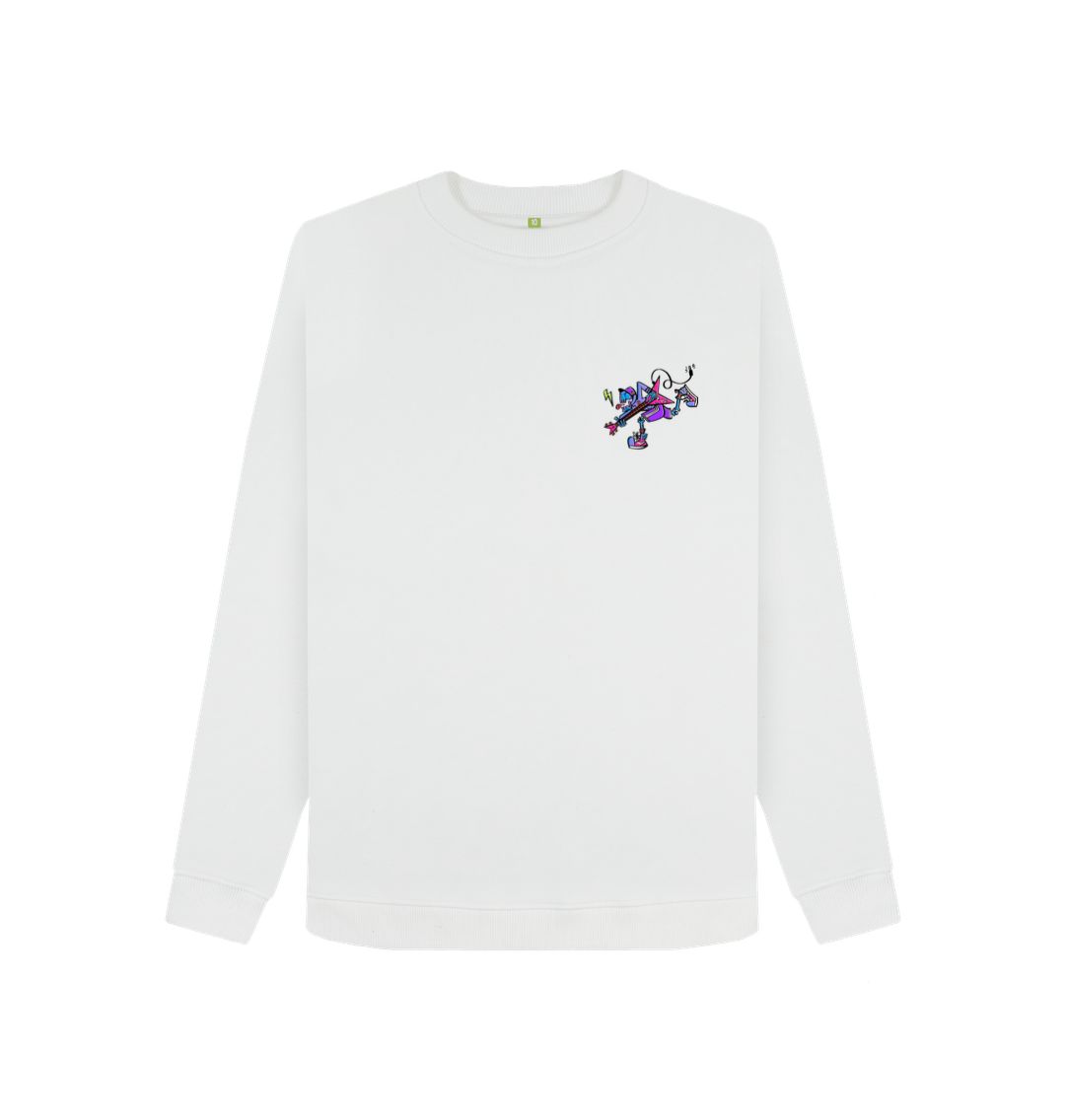 White Womens Cartoon Character Flying V Sweater