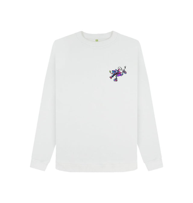 White Womens Cartoon Character Flying V Sweater