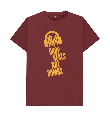 Red Wine Drop Beats Not Bombs Sound Shirts Yellow Logo T-Shirt
