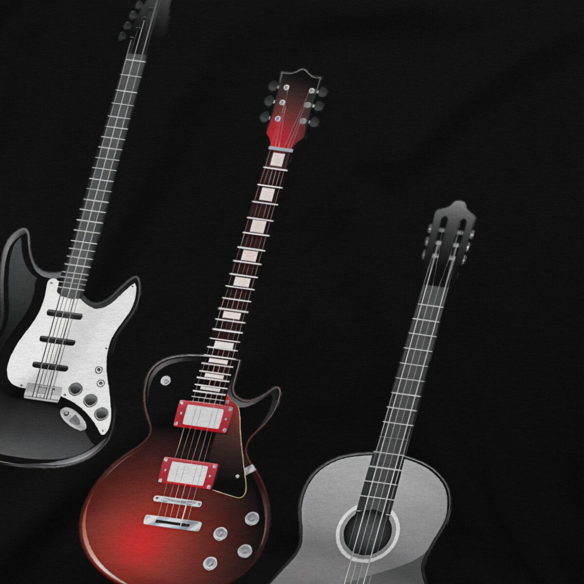 Strat, Les Paul & Acoustic Guitar T-Shirt Guitar - Sound Shirts