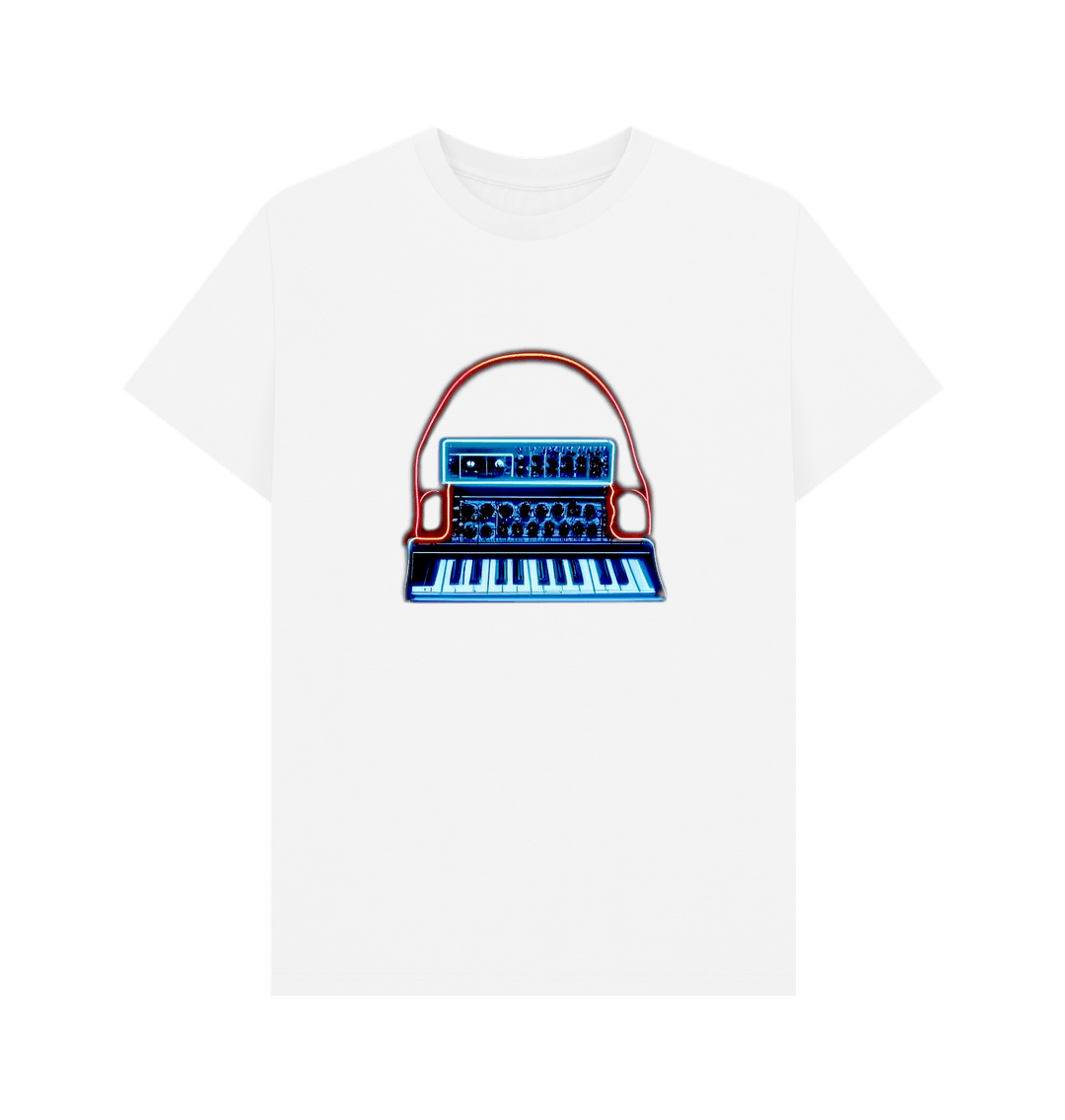 White Neon Moog Style Synth Mens T-Shirt