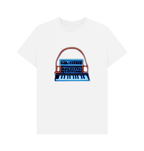 White Neon Moog Style Synth Mens T-Shirt