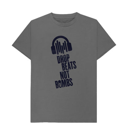 Slate Grey Drop Beats Not Bombs Sound Shirts Navy Logo T-Shirt