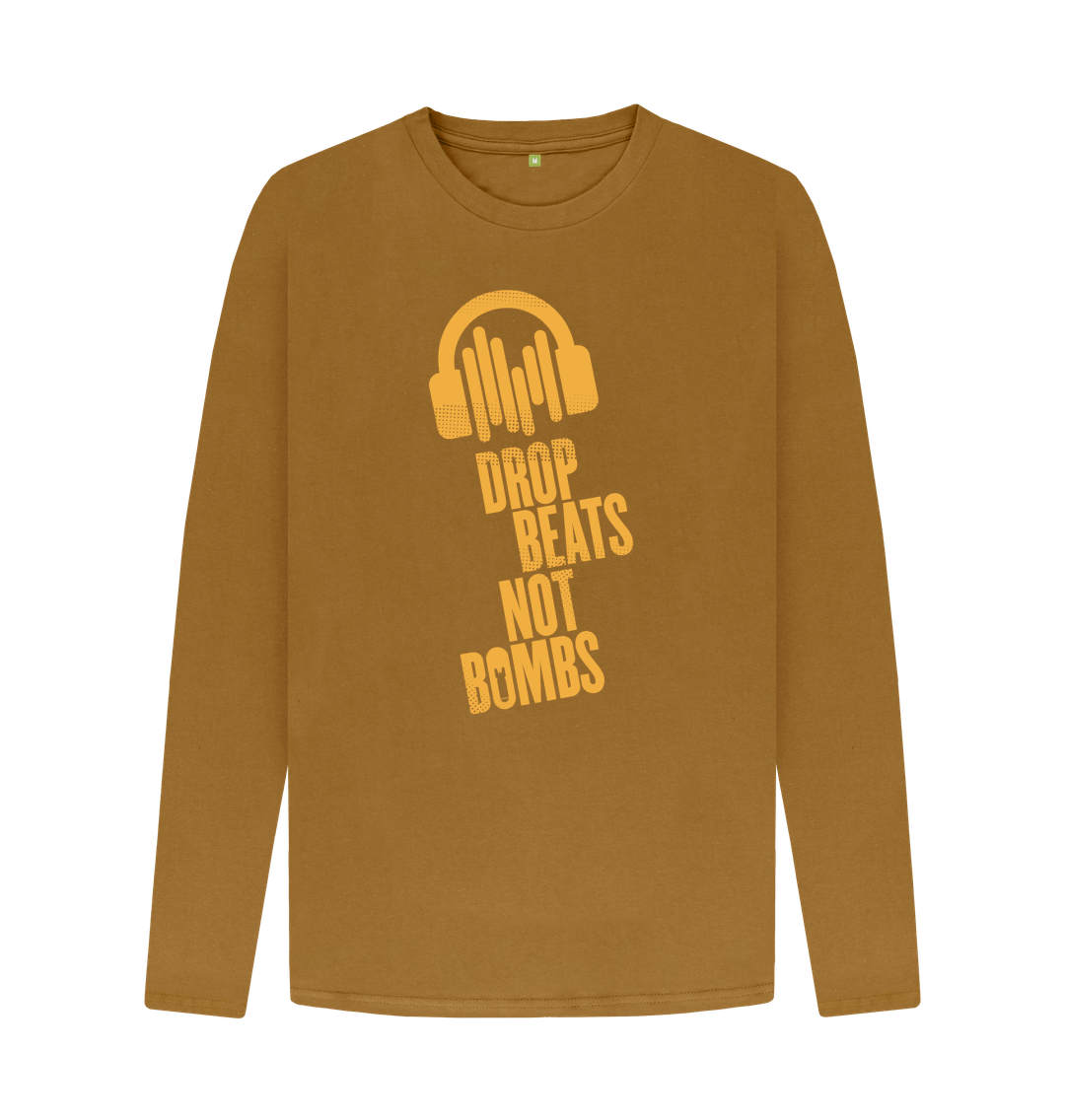Brown \"Drop Beats Not Bombs\" Men's Long Sleeve T-Shirt