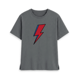 Slate Grey womens t-shirt with David Bowie Aladdin Sane lightning bolt design, front view