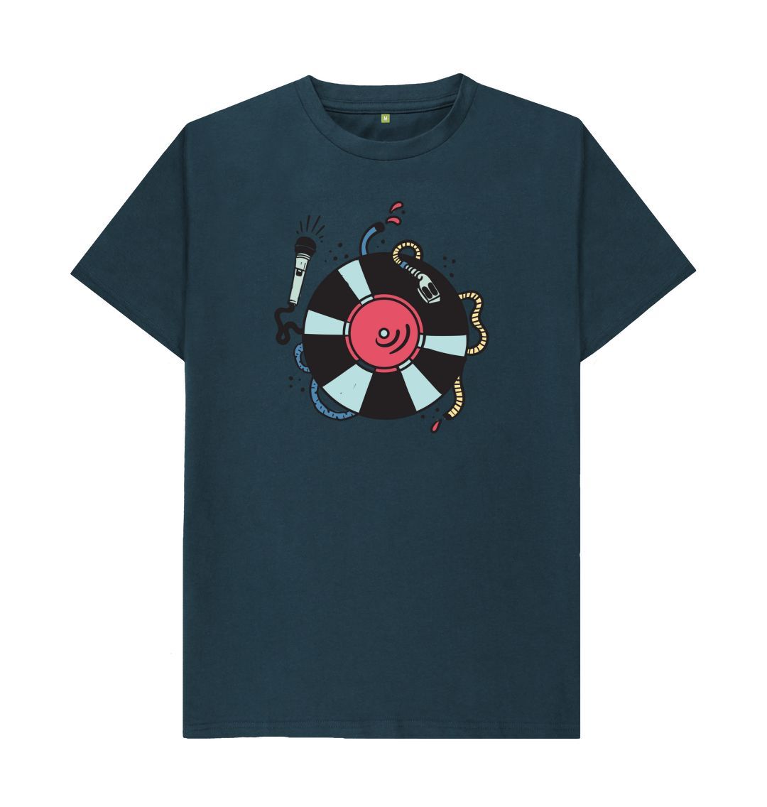 Denim Blue Cartoon DJ Turntable & Mic T-Shirt