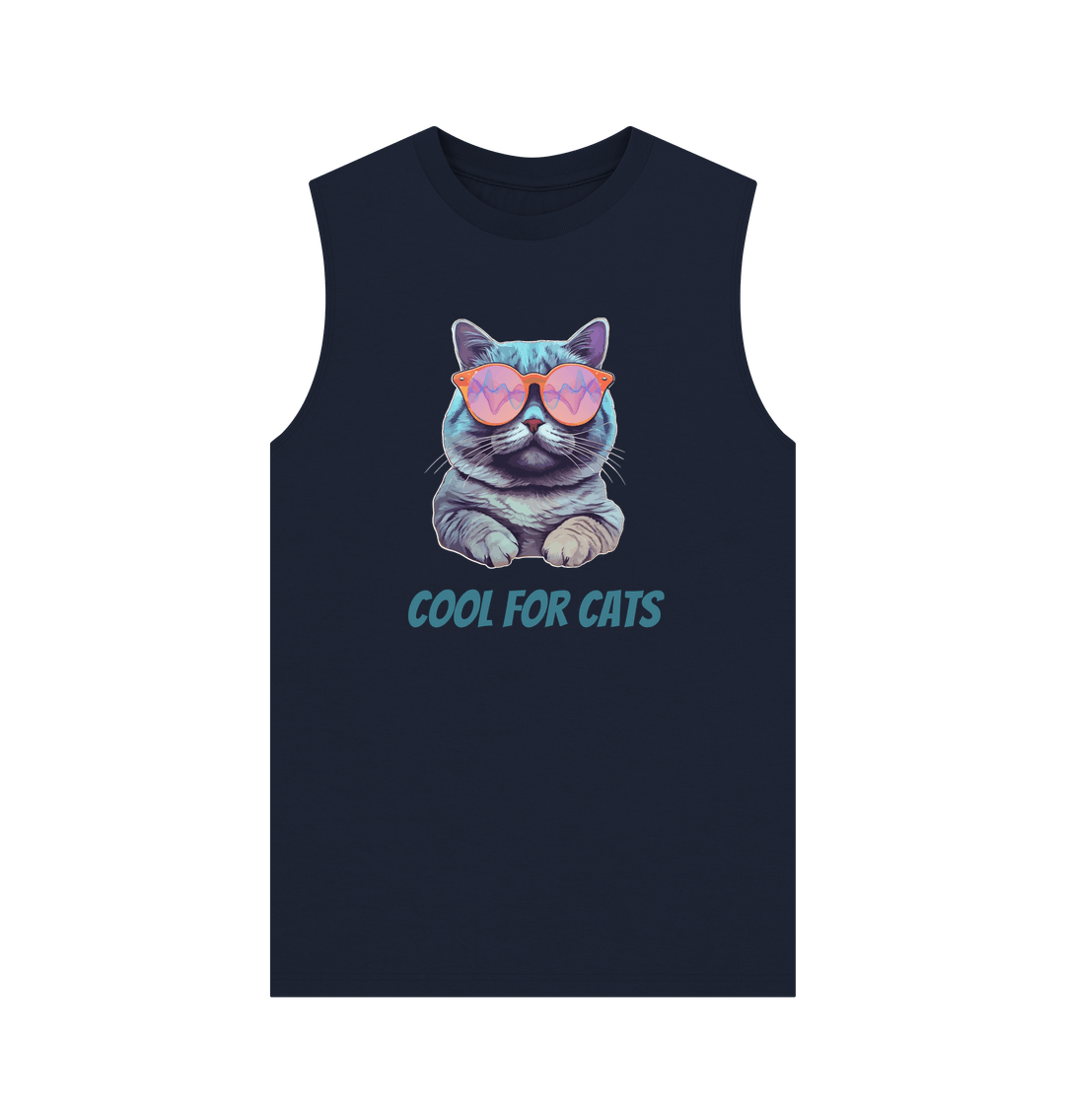 Navy Blue \"Cool For Cats\" Graphic Mens Vest