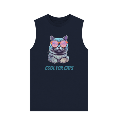 Navy Blue \"Cool For Cats\" Graphic Mens Vest