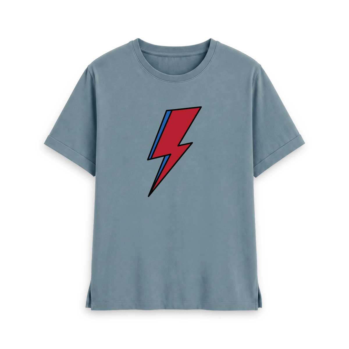 Stone Blue womens t-shirt with David Bowie Aladdin Sane lightning bolt design, front view