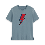 Stone Blue womens t-shirt with David Bowie Aladdin Sane lightning bolt design, front view