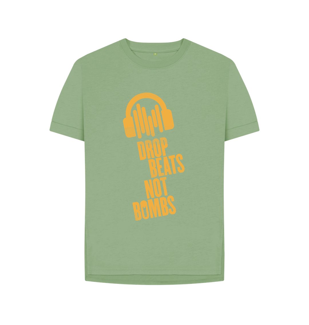 Sage Drop Beats Not Bombs Sound Shirts Yellow Logo Relaxed Fit Womens T-Shirt