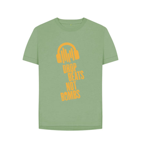 Sage Drop Beats Not Bombs Sound Shirts Yellow Logo Relaxed Fit Womens T-Shirt