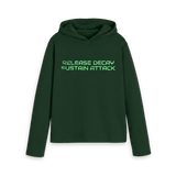 Evergreen women's relaxed fit hoodie with the ABC 'Release Decay Sustain Attack' single title, front view