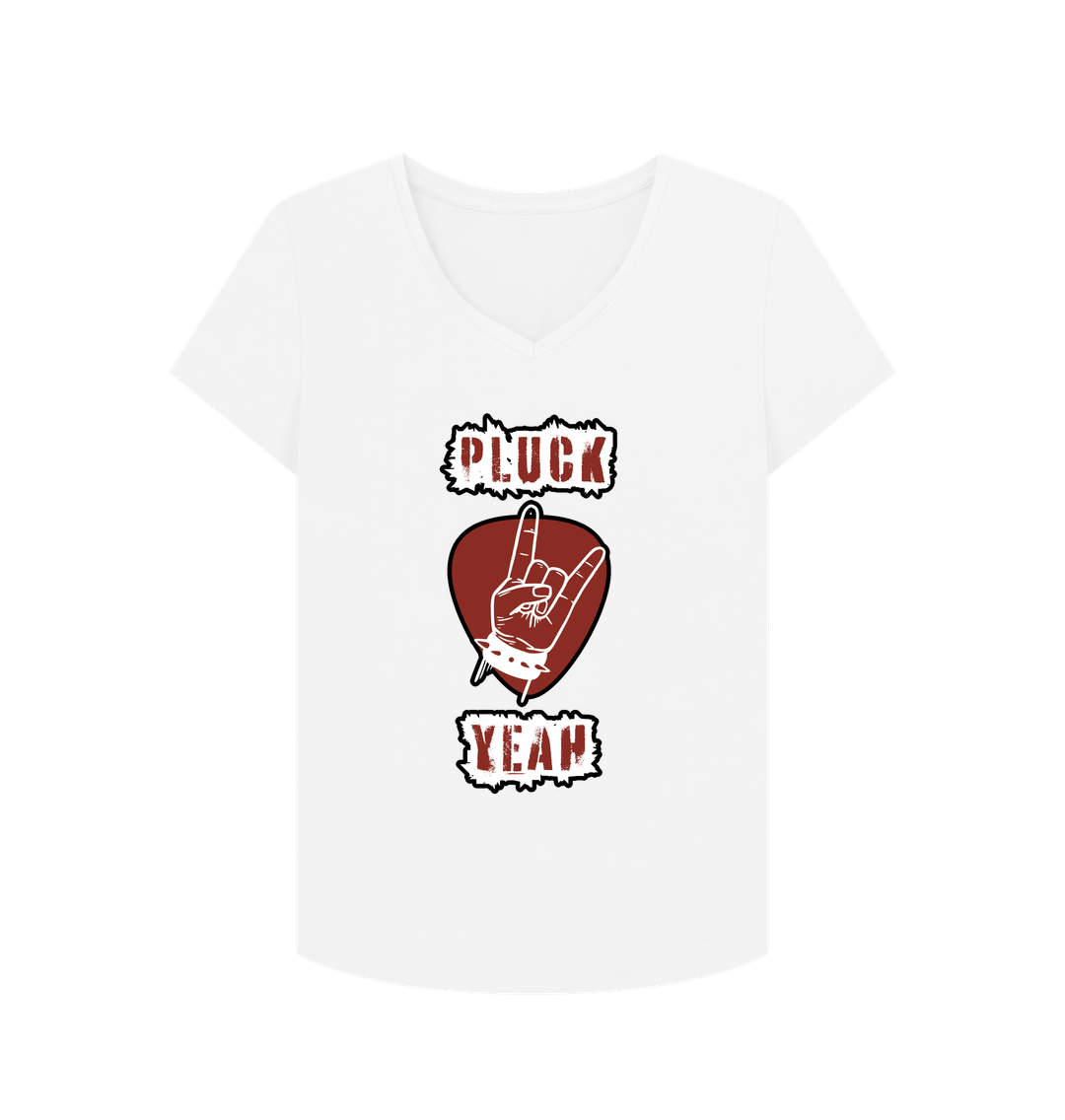 White \"Pluck Yeah\" Graphic Womens V-Neck T-Shirt