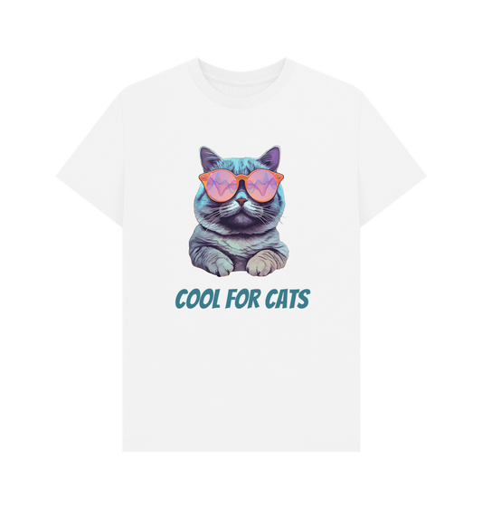 White \"Cool For Cats\" Graphic Mens T-Shirt