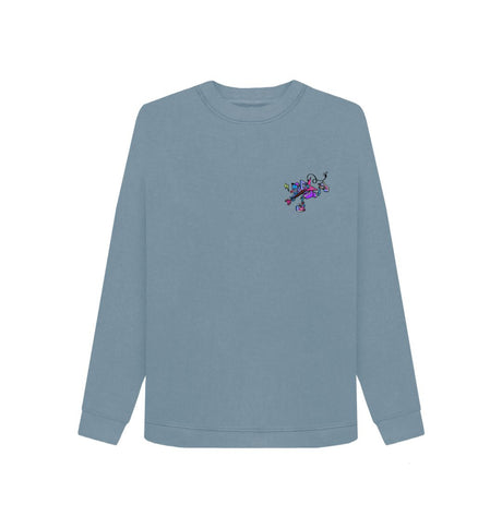 Stone Blue Womens Cartoon Character Flying V Sweater
