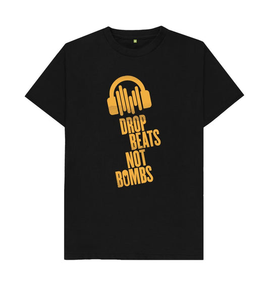 Black Drop Beats Not Bombs Sound Shirts Yellow Logo T-Shirt