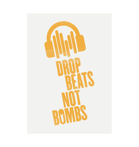 White Drop Beats Not Bombs Sound Shirts Logo In Yellow Print