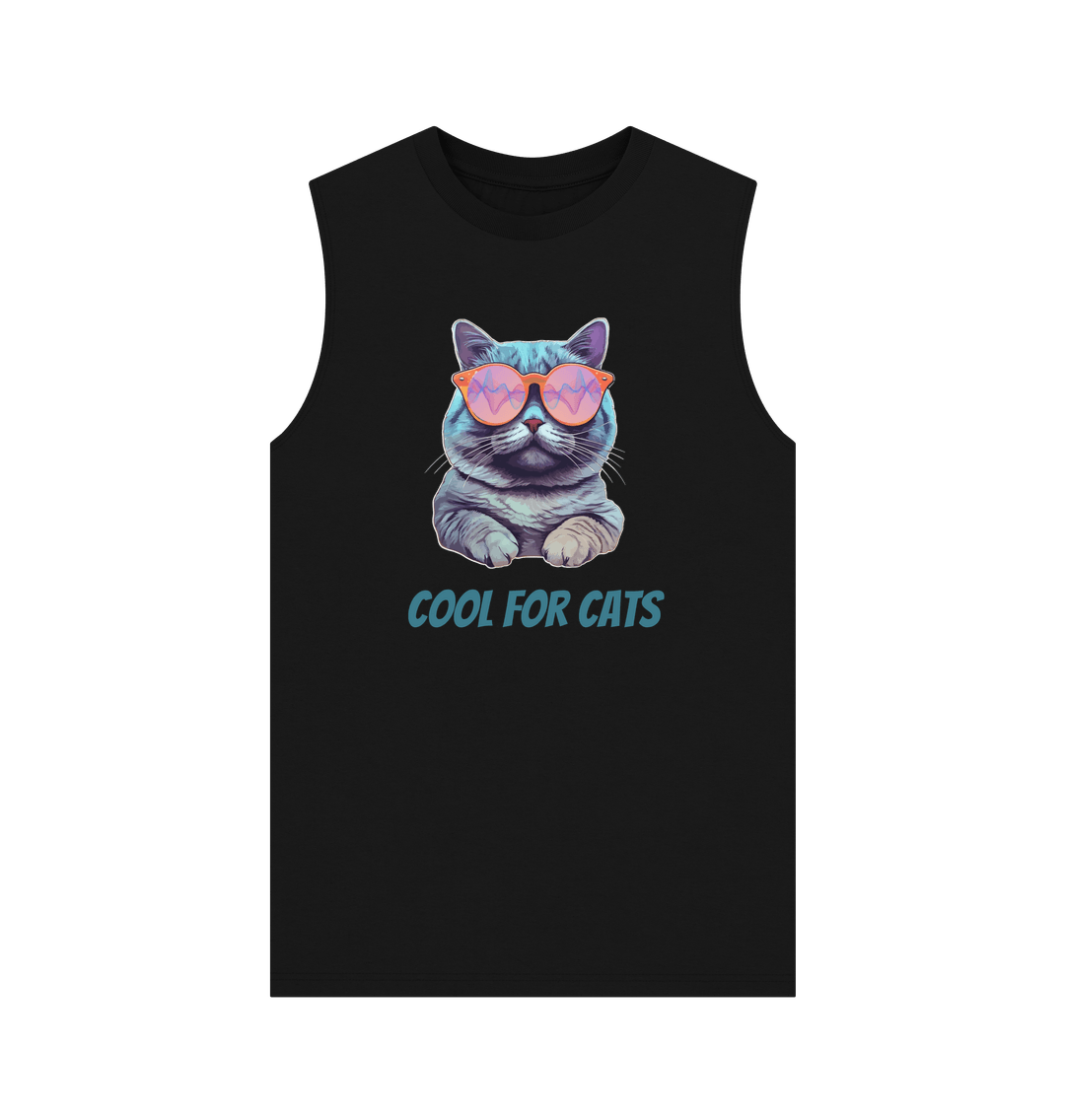 Black \"Cool For Cats\" Graphic Mens Vest