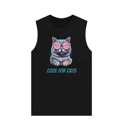 Black \"Cool For Cats\" Graphic Mens Vest