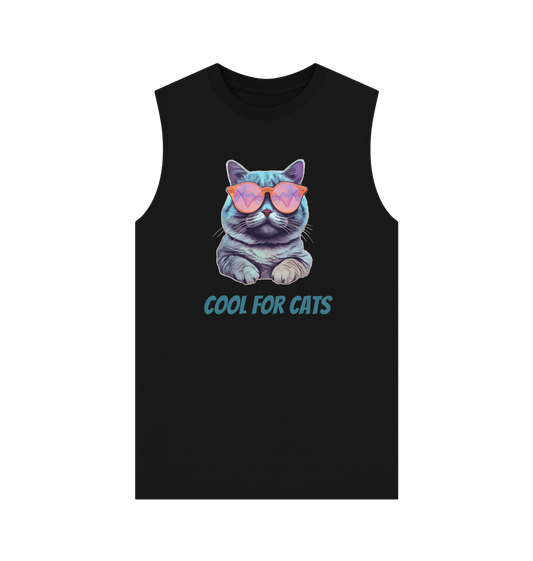 Black \"Cool For Cats\" Graphic Mens Vest