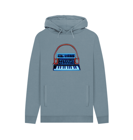 Stone Blue Neon Moog Style Synth Mens Hoodie