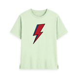 Pastel Green womens t-shirt with David Bowie Aladdin Sane lightning bolt design, front view