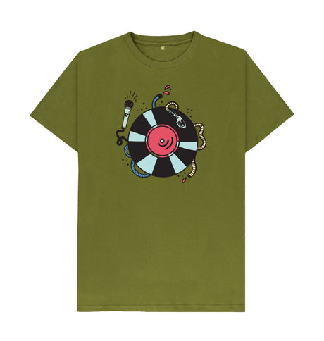 Moss Green Cartoon DJ Turntable & Mic T-Shirt