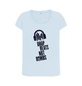 Sky Blue \"Drop Beats Not Bombs\" Women's Scoop Neck T-Shirt