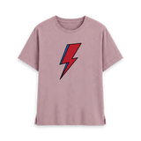 Mauve womens t-shirt with David Bowie Aladdin Sane lightning bolt design, front view