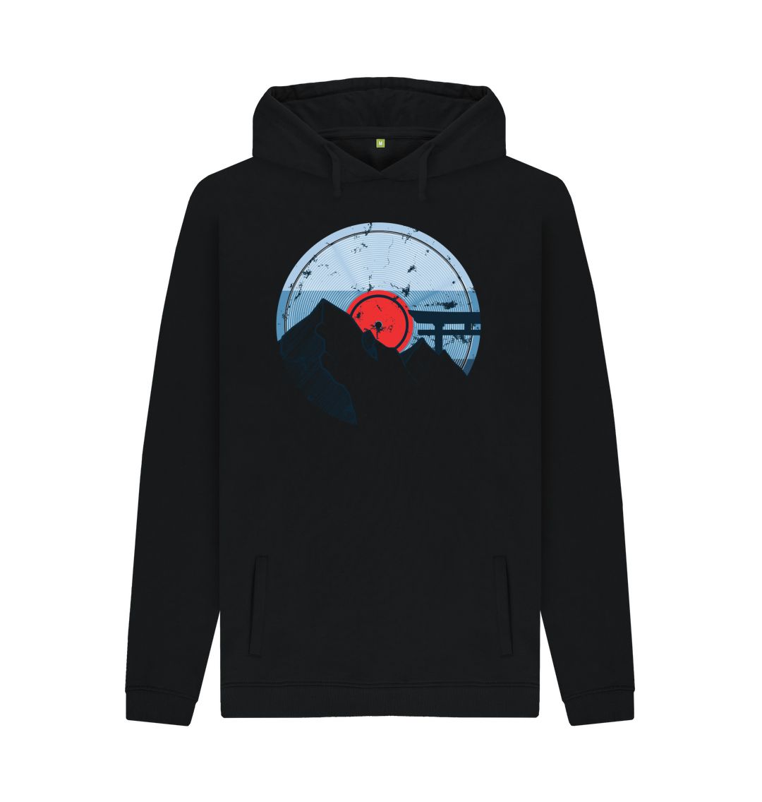 Black Mens Vinyl Record Mountain Hoodie