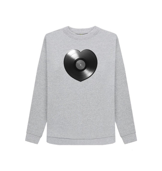 Light Heather Womens Vinyl Heart Sweater - Black