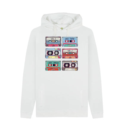 White Mens Cassette Mix Tape Hoodie