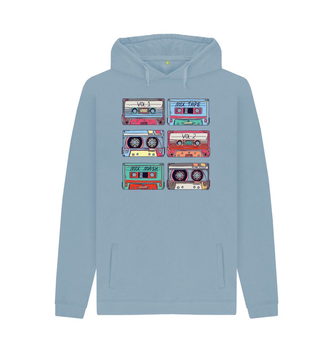 Stone Blue Mens Cassette Mix Tape Hoodie