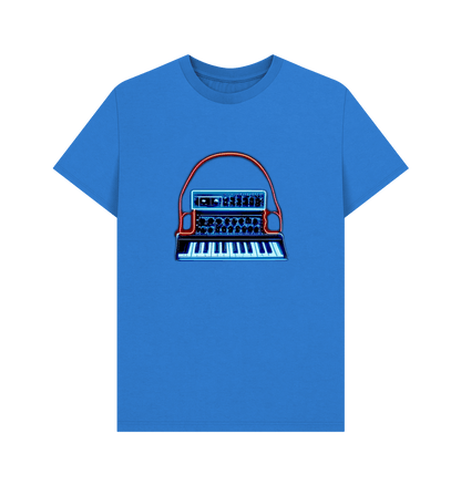 Bright Blue Neon Moog Style Synth Mens T-Shirt